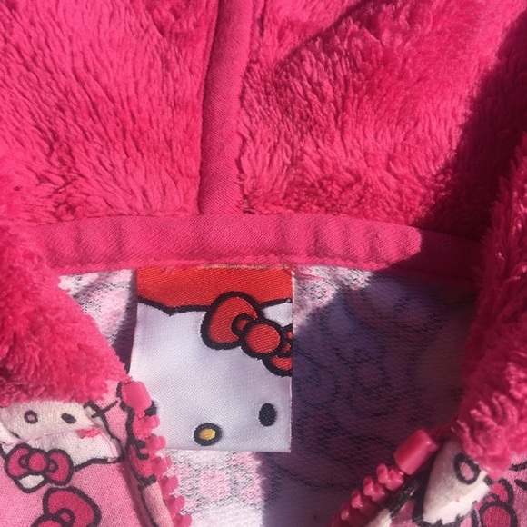 Hello Kitty Girls Fuzzy Pink Zip Hoodie Sweatshirt - Picture 2 of 12